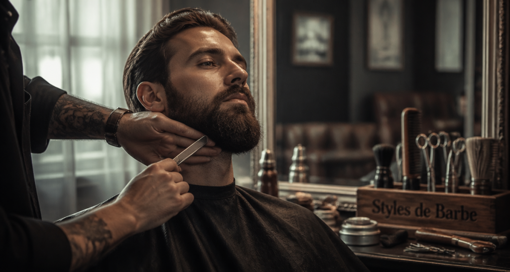 Barbe style homme devant miroir