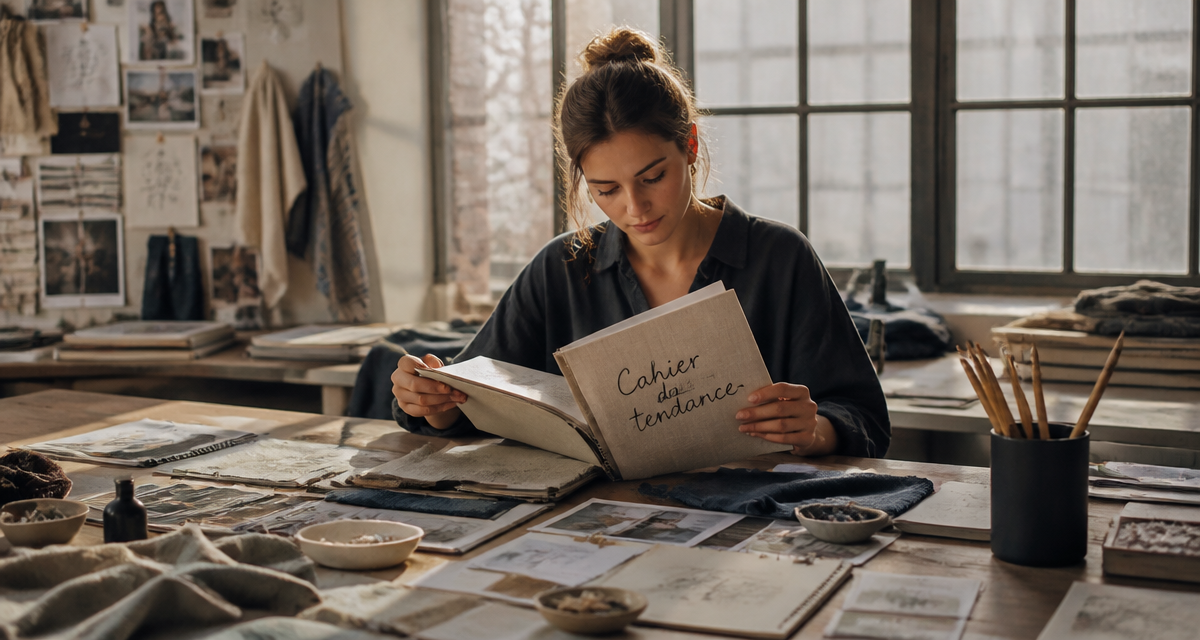 cahier de tendance sur table en studio lumineux