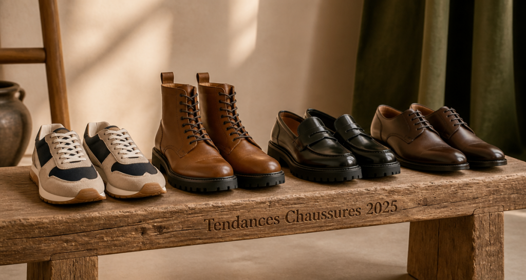 Chaussure homme tendance 2025 quatre modèles alignés
