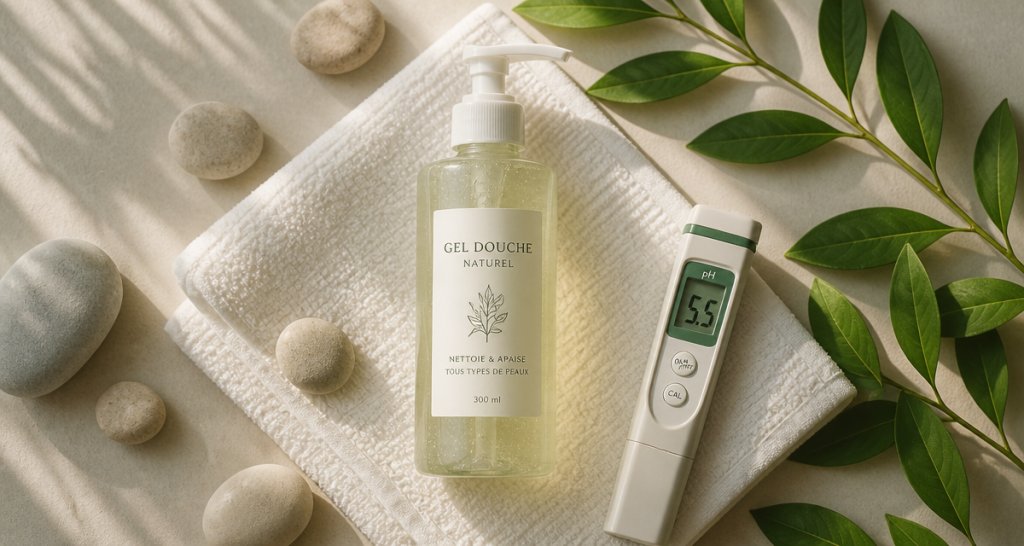 meilleur gel douche ph neutre flacon sur serviette