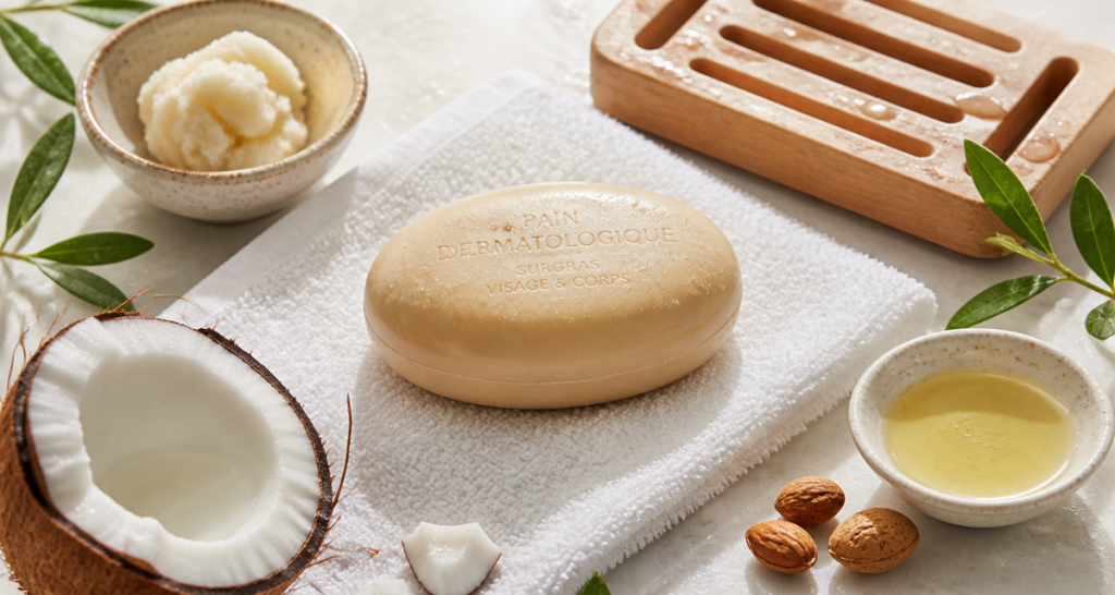 meilleur savon sans savon pain dermatologique sur serviette