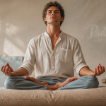 Padmasana position sur coussin dans studio lumineux