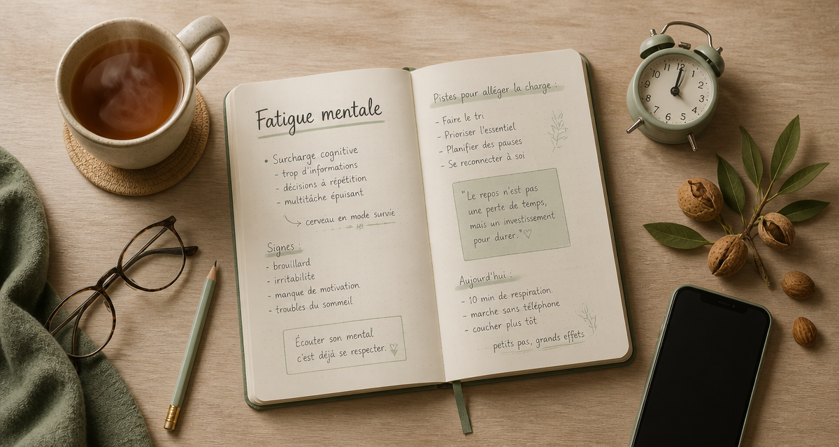 retrouver de l energie mentale carnet et tasse