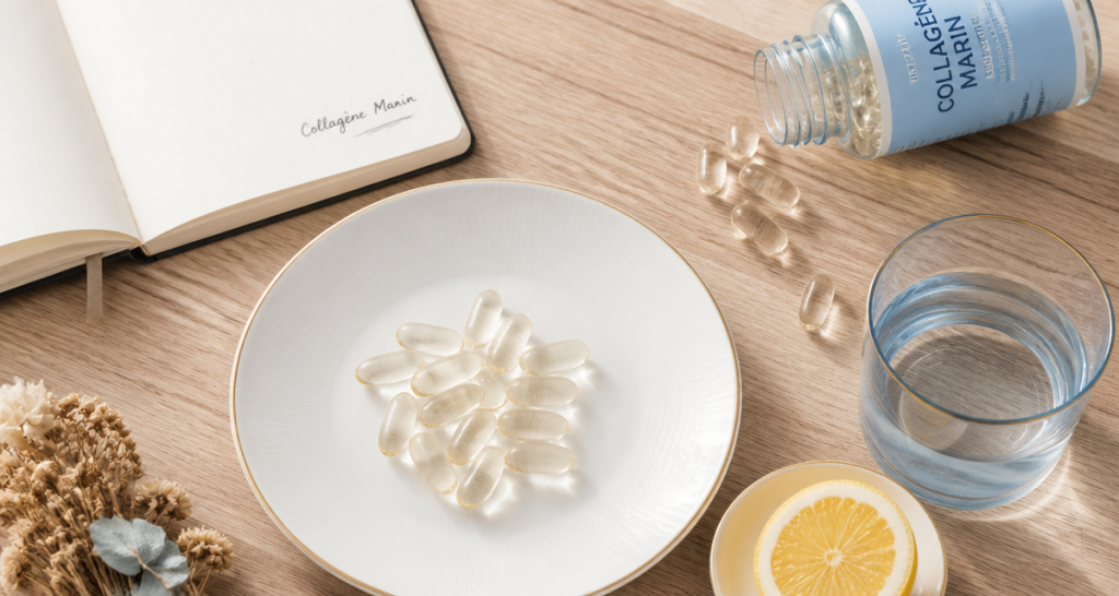 collagene marin en gelules avec citron et eau