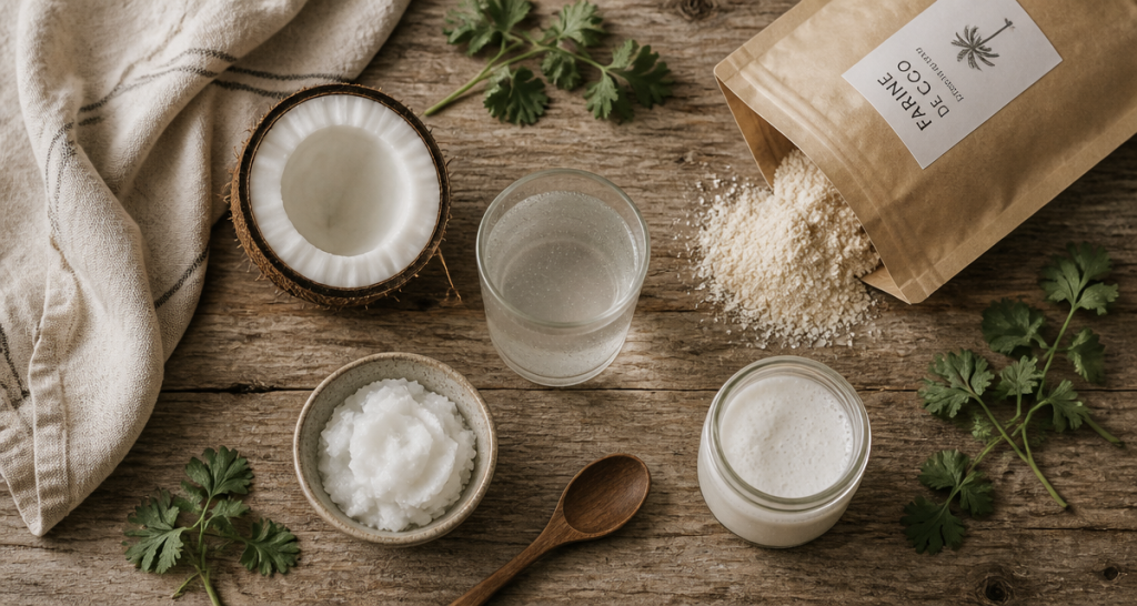 Les bienfaits de la noix coco sur une table