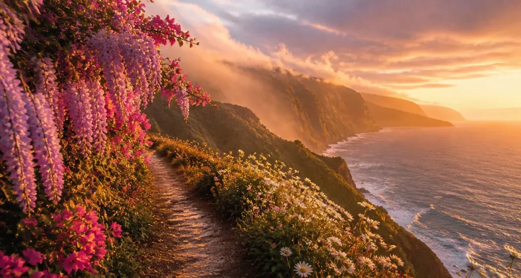 madère en avril avis sentier fleurs vue mer