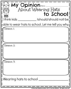 August Writing Prompts - Opinion: My Opinion About Wearing Hats to School.