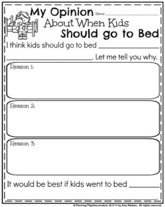 Opinion Writing Prompts for August - My Opinion About When kids should go to Bed.