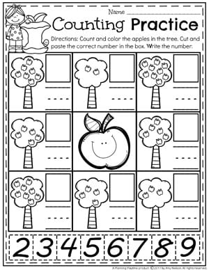 Apple Counting Worksheets for Kindergarten