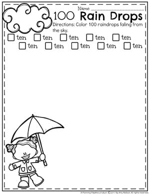 Count to 100 Worksheets for Kids - Counting Raindrops