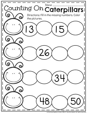Counting On Worksheets for Kindergarten - Counting to 100 Math Unit