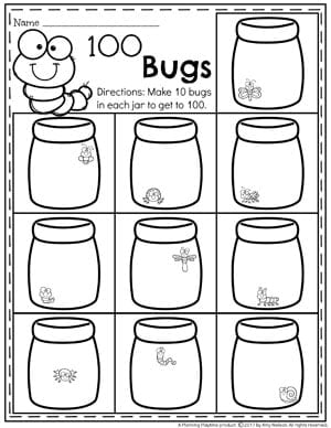 Counting to 100 Worksheets for kids - Make 100 Bugs