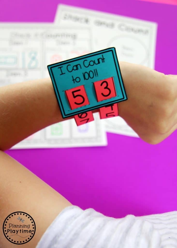 I Can Count to 100 Wristband. Fun 100s day activity for kindergarten.