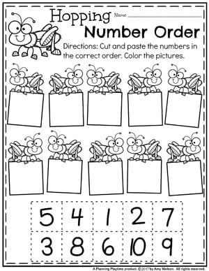 Kindergarten Number Order Worksheets - Hopping Number Order.