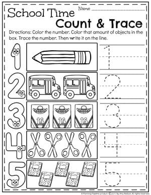 Kindergarten Number Worksheets - Count and Trace