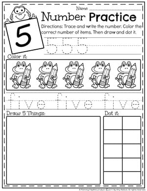 Kindergarten Number Worksheets - Number 5