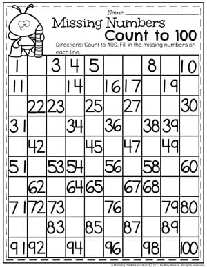 Missing Numbers Count to 100 Worksheet