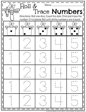 Number Tracing Worksheets for Kindergarten 1-5