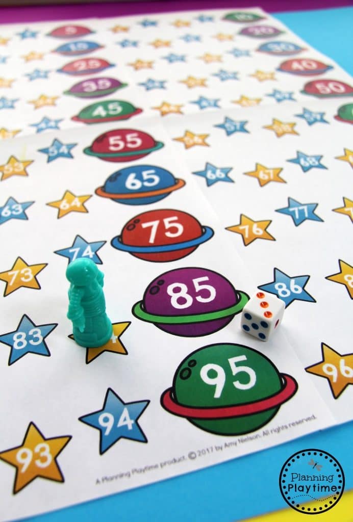 Race in Space Counting to 100 Game for Kindergarten