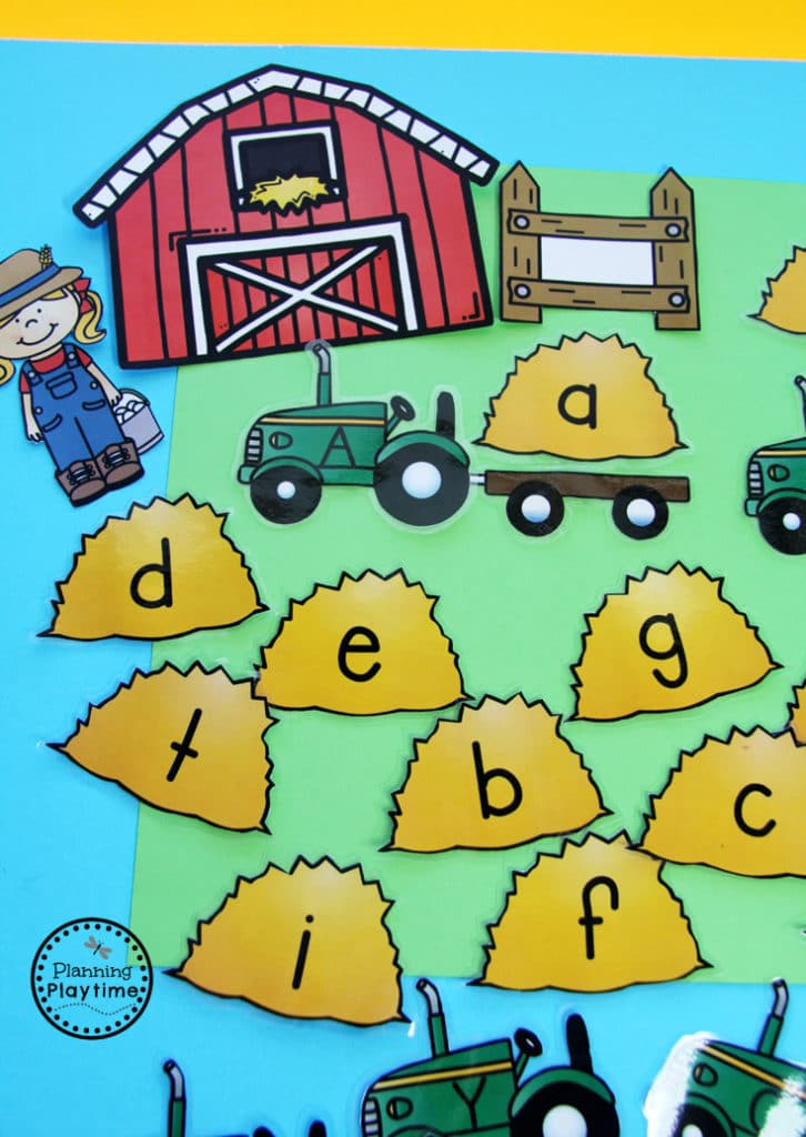 Community Helpers Activities for Preschool - Farmer Hauling Hay alphabet match.