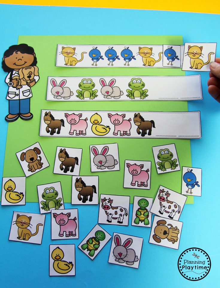 Community Helpers Activity for Preschool - Line up to see the vet patterns.