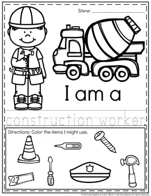 Community Helpers Worksheets - Construction Worker