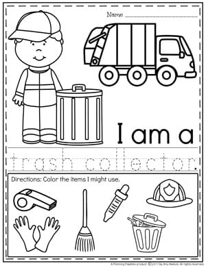 Community Helpers Worksheets - trash collector