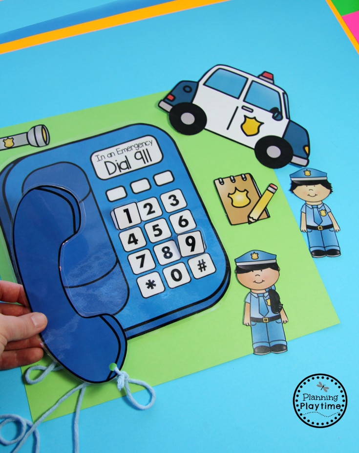 Emergency Safety and Community Helpers Activity for Preschool - Dial 911 with 3D Buttons.