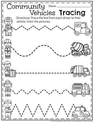 Preschool Community Helpers Unit for Preschool - Tracing Worksheets