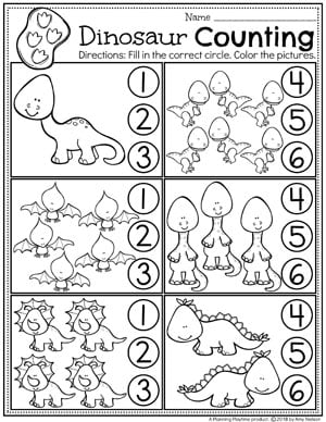 Dinosaur Counting Worksheets for Preschool. #dinosaurworksheets #preschoolworksheets #preschool #dinosaurs