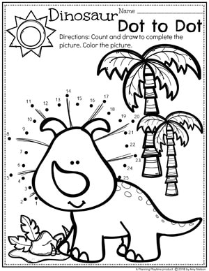 Dinosaur Dot to Dot Coloring Page for Preschool #dottodot #coloringpage #preschool #dinosaurs