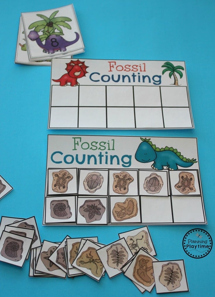 Dinosaur Fossil Counting Activity for Preschool or Kindergarten. 