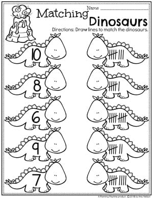Dinosaur Number Matching Worksheets for Preschool. So Fun! #dinosaurworksheets #preschoolworksheets #preschool #dinosaurs