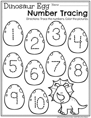 Dinosaur Worksheets for Preschool - Number Tracing #dinosaurworksheets #preschoolworksheets #preschool #dinosaurs #numberworksheets