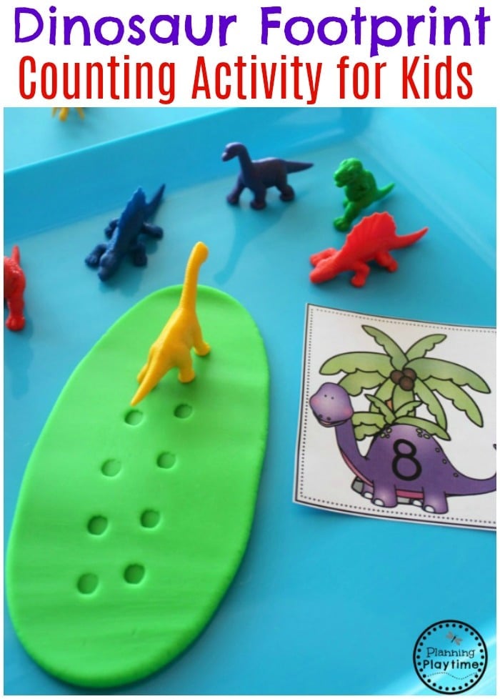 Fun Dinosaur Footprint Counting - Preschool Dinosaur Theme Centers. 