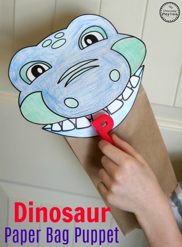 Preschool Dinosaur Craft - Dinosaur Paper Bag Puppet. #dinosaurcraft #preschoolcrafts #preschool #dinosaurs