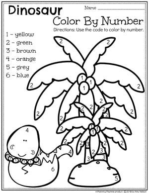 Preschool Dinosaur Worksheets - Color by Number #dinosaurworksheets #preschoolworksheets #preschool #dinosaurs
