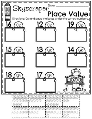 Base 10 Kindergarten Math Worksheets - Skyscrapper Place Value #placevalue #kindergartenmath #mathworksheets #kindergartenworksheets #placevalueworksheets