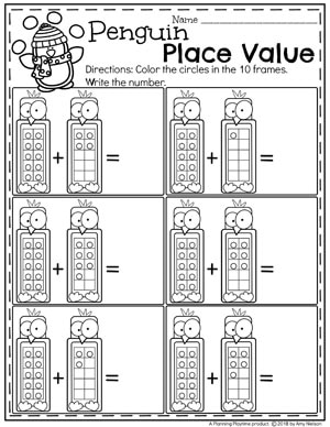 Base 10 Place Value Worksheets for Kindergarten - Penguin 20 Frames. #placevalue #kindergartenmath #mathworksheets #kindergartenworksheets #placevalueworksheets