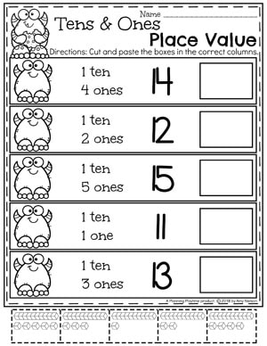 Cookie Monster Place Value Worksheets for Kindergarten Math. 11-15 #placevalue #kindergartenmath #mathworksheets #kindergartenworksheets #placevalueworksheets