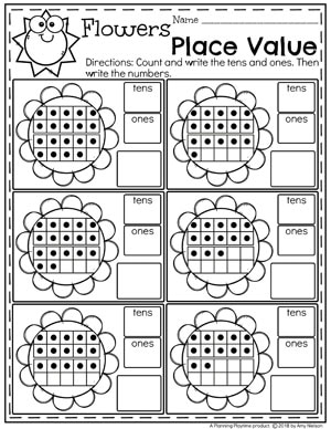 Kindergarten Place Value Worksheets - Tens and Ones Flowers #placevalue #kindergartenmath #mathworksheets #kindergartenworksheets #placevalueworksheets