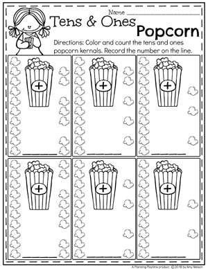 Kindergarten Place Value Worksheets - Tens and Ones Popcorn #placevalue #kindergartenmath #mathworksheets #kindergartenworksheets #placevalueworksheets