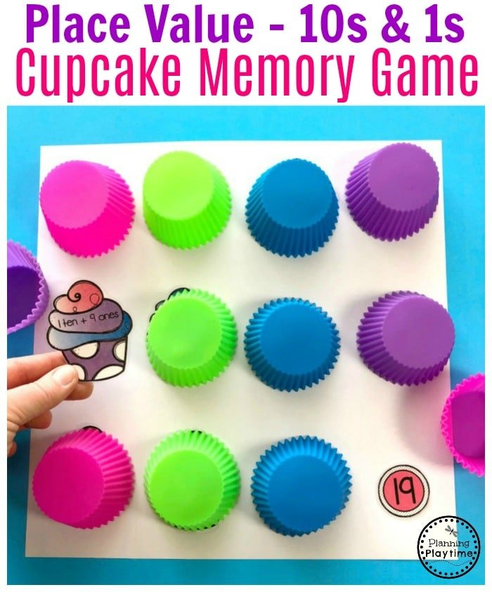 Place Value Cupcake Liner Memory - Find the matches. #placevalue #kindergartenmath #mathgames #kindergartenworksheets #placevaluegames