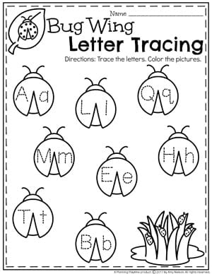 Bug Themed Letter Tracing Worksheets for Spring. #preschool #bugs #bugworksheets #preschoolworksheets