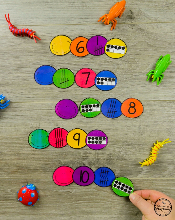 Caterpillar Subitizing Spring Bug Activities for Preschool #preschool #bugs #bugtheme #bugactivities #preschoolactivities #preschoolmath