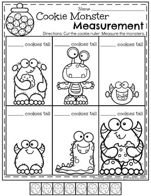 Cookie Monster Measurement - Kindergarten Math Worksheets for Spring #kindergartenmath #measurement #mathworksheets #kindergartenworksheets #measurementworksheets