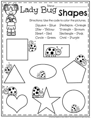 Fun Ladybugs Shape Worksheet - Color by Shape for Preschool #preschool #bugs #bugworksheets #preschoolworksheets #shapesworksheets