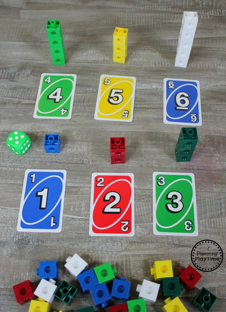 Kindergarten Graphing Game - Roll and Graph with Uno Cards and Snap Cubes #kindergartenmath #measurement #graphing