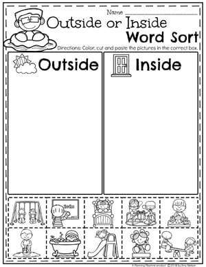 Kindergarten Math Worksheets - Measurement and Data Sorting Inside or Outside #kindergartenmath #measurement #mathworksheets #kindergartenworksheets #measurementworksheets