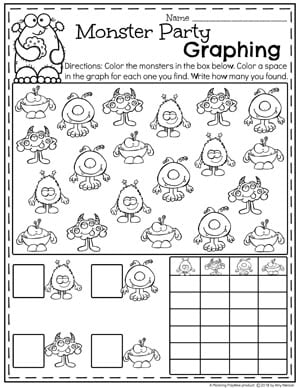 Kindergarten Math Worksheets - Measurement and Graphing with Monsters. #kindergartenmath #measurement #mathworksheets #kindergartenworksheets #measurementworksheets
